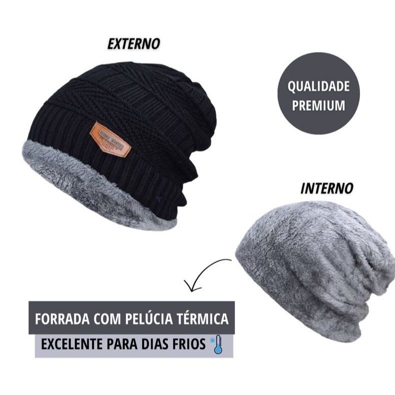 Conjunto Touca Gorro Cachecol Luva De Frio Flexível + Quente Para Inverno Com Gola Forrada / Masculino / Mulheres