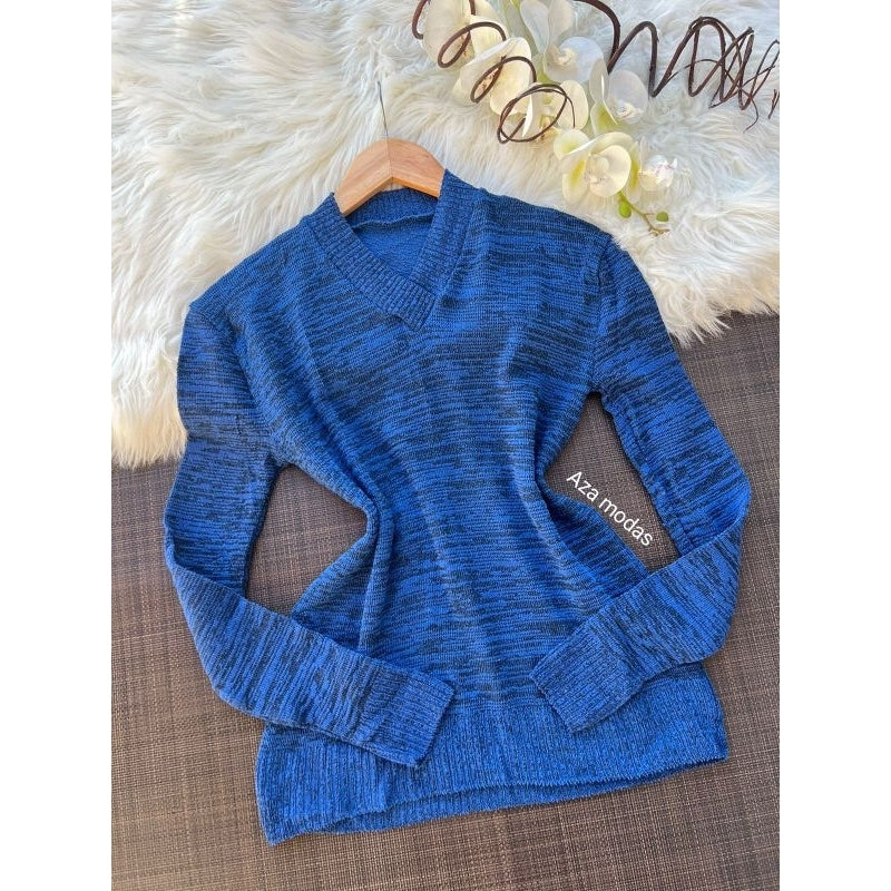 Blusa de frio feminina gola V de tricô suéter casaquinho.