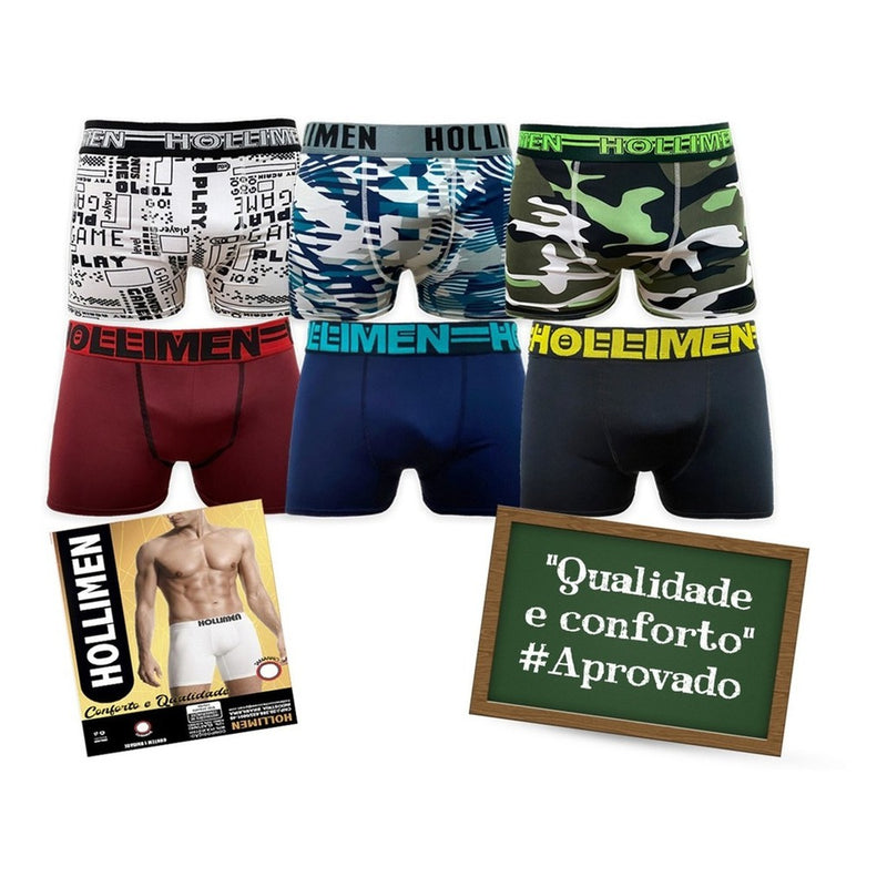 Kit 10 Cuecas Boxer Microfibra + Kit 12 Meias Masculinas