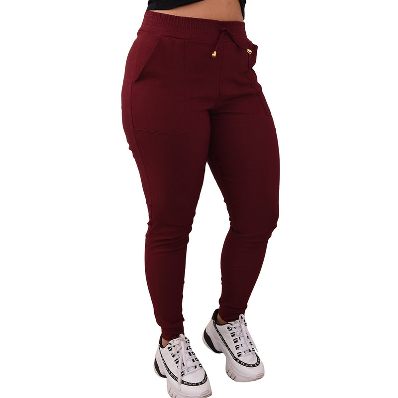 Kit 3 Calças Jogger Feminina Cintura Alta Elastano Bolsos