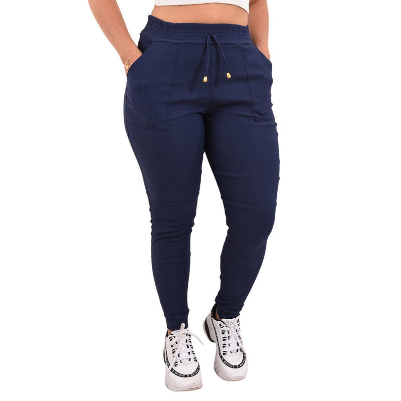 Kit 3 Calças Jogger Feminina Cintura Alta Elastano Bolsos