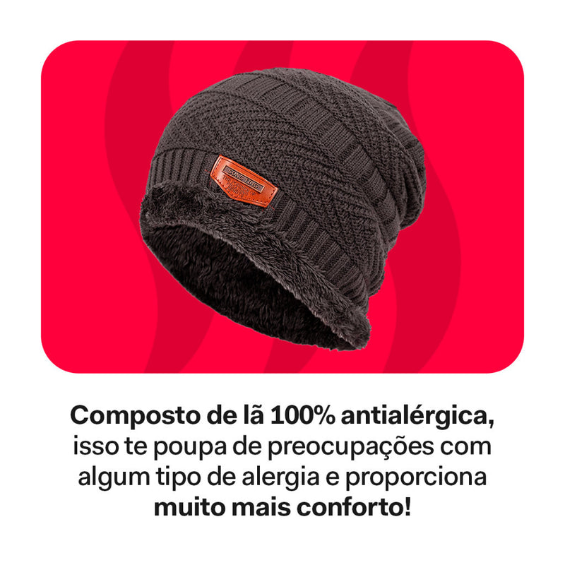 Conjunto Touca Gorro Cachecol Luva De Frio Flexível + Quente Para Inverno Com Gola Forrada / Masculino / Mulheres