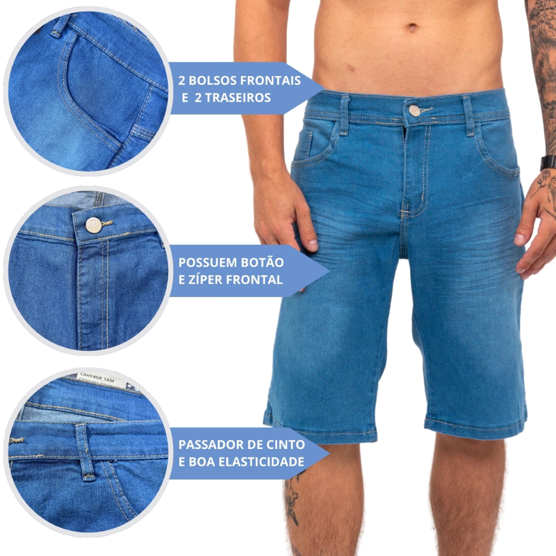 Kit 2 Bermudas Jeans Masculina Lycra Elastano Plus Size Shorts, FRETE GRÁTIS