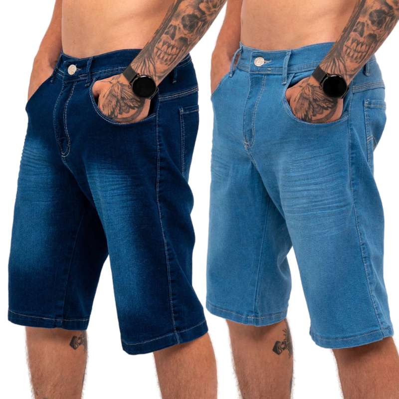 Kit 2 Bermudas Jeans Masculina Lycra Elastano Plus Size Shorts, FRETE GRÁTIS